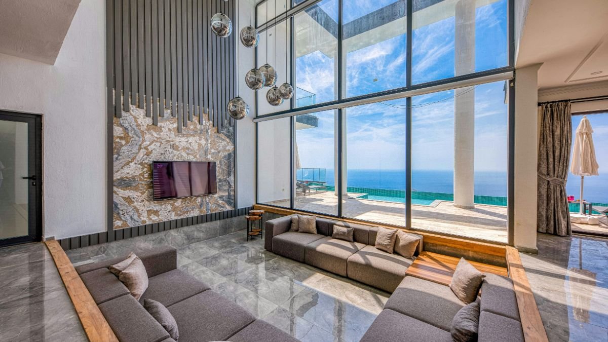 modern window trim ideas for living rooms with balconies and large glass windows