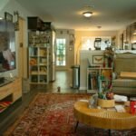 before and after living room decluttering to reduce visual clutter