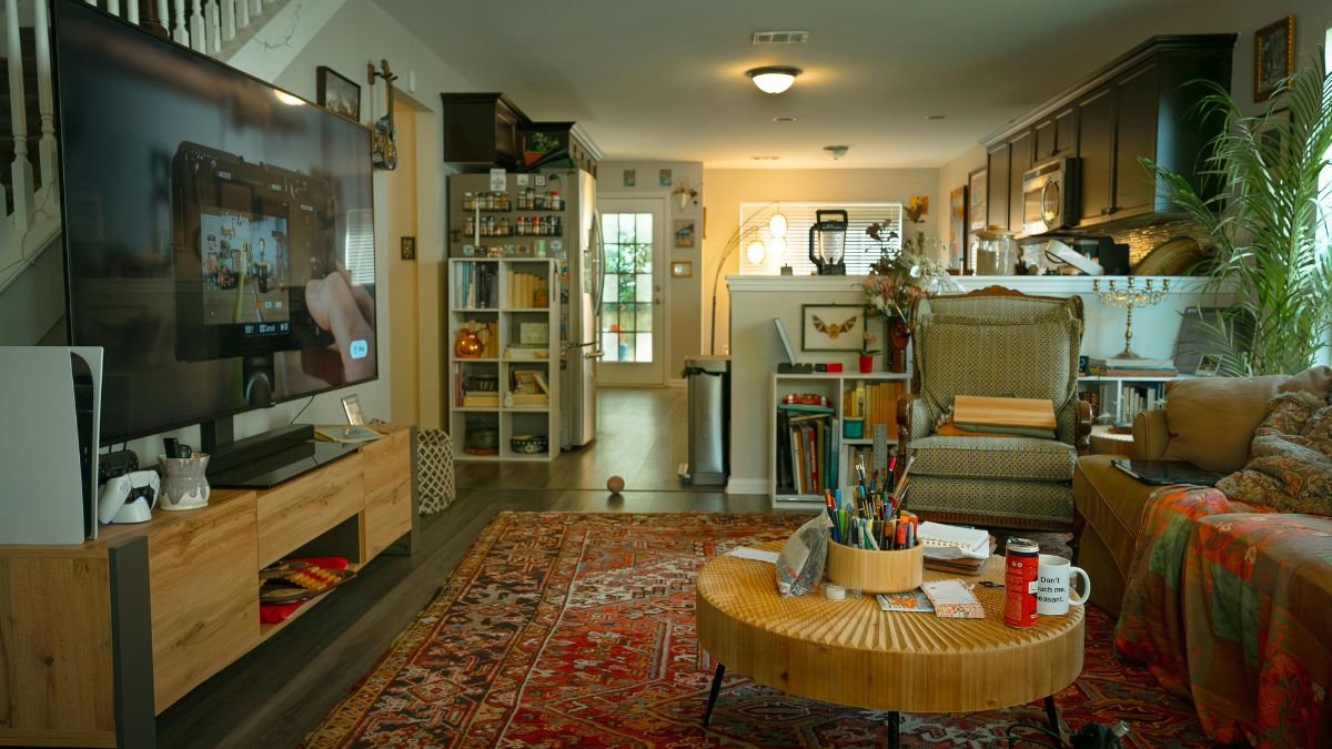 before and after living room decluttering to reduce visual clutter